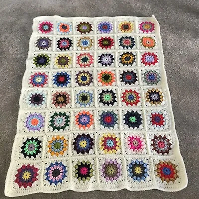 Handmade Crochet Granny Square Blanket Cot Pram Lap 20 Inches X 27 Inches • £14.99