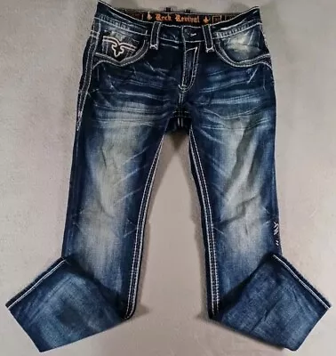 Rock Revival Acid Washed Adult Size 34 Distressed Blue Jeans Men's • $74.99