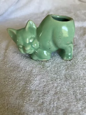 Vintage McCoy Pottery Matte Aqua Blue Stretch Animal Cat Planter. • $24.95