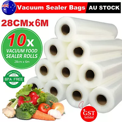 +10 Vacuum Food Sealer Roll Bags 6m X 28cm Saver Seal Storage Heat Commercial • $46.75