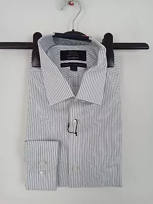 M&S Sartorial Shirt White Blue Stripe Classic Collar Tailored Fit NWOT F2 • £14.99