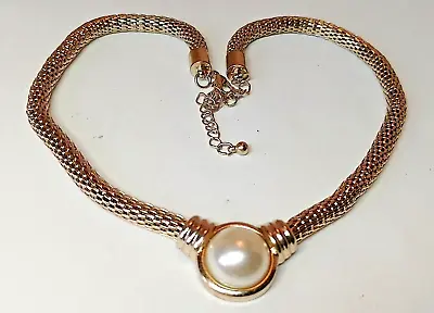  ZG37 --vintage Silver Tone Rope Chain Faux Pearl  V Shaped Necklace • £5