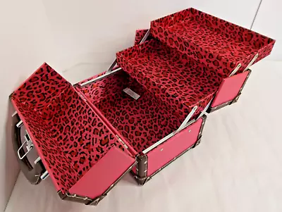 Tiered Makeup Jewelry Storage Train Case Organizer Pink W/ Leopard Print • $9