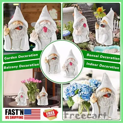 $8.95 • Buy White Wizard Gnome Middle Finger Garden Smoking Yard Lawn Ornament Statue Decor