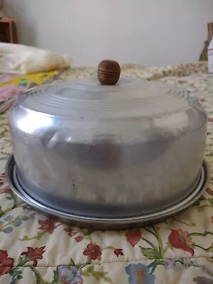 Vintage Aluminum Cake Cover Topper Set With Wooden Knob Cake Plate Saver • $25.99