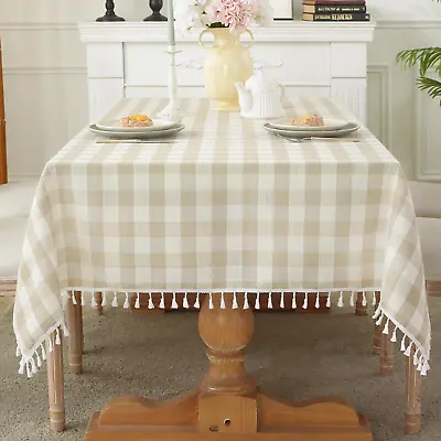 Checkered Tablecloth Rectangle Washable Buffalo Plaid Table Cloth With Tassel Co • $29.99