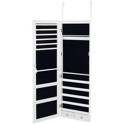 Wall Door Mounted Mirror Jewelry Cabinet Lockable Armoire Beveled W/ LED Light • $109.99