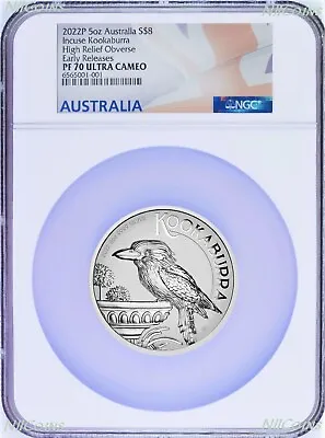 2022 Incused Incuse Proof HIGH RELIEF 5oz Silver Kookaburra $8 Coin NGC PF70 ER • $479.99