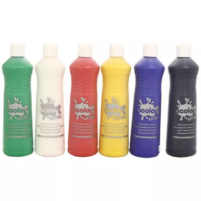 6 X 600ml BOTTLES SCOLA ARTMIX READY MIX POSTER PAINT CRAFT COLOURS AM600/6/A   • £15.45