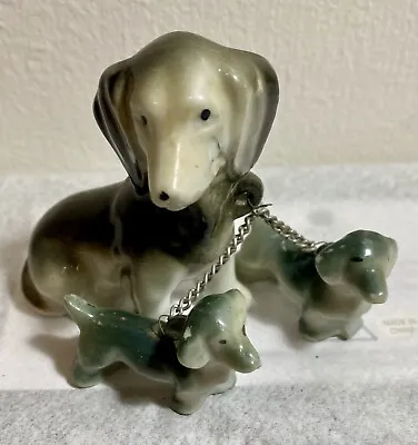 Vintage Tiny Dachshund Proud Mother With Chained Pups Porcelain Figurines Japan • $6.97