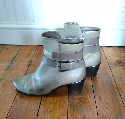 £27.50 • Buy Ecco Grey Leather Ankle Boots With Side Zip And Buckle - Size Uk 6 - Pre Owned