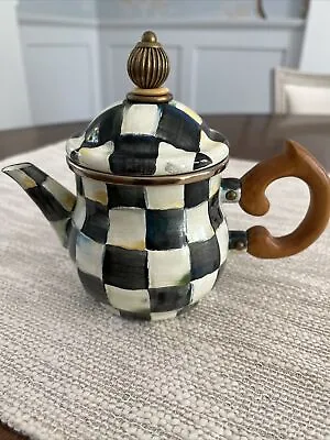 $59 • Buy Mackenzie Childs Black & White Courtly Check Small Enamel Teapot