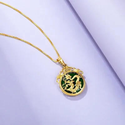 Natural 24K Gold Vintage Chinese Style Golden Dragon Pendant Men Women Necklace • $10.50