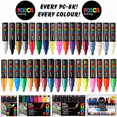 Uni Posca PC-8K Paint Marker Art Pens Broad Chisel 8mm All Colours Available • £5.79