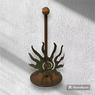 Vintage Copper Metal Paper Towel Tissue Holder 12.5”Tall Green Rustic Sun Design • $36.75