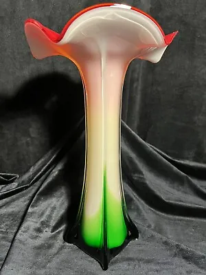 Art Glass MURANO Jack-In-Pulpit Vase 14.5” Tulip Trumpet Vase GORGEOUS! • $70