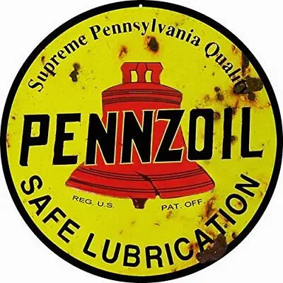 Pennzoil Gas Station And Motor Oil Reproduction Aged Vintage Round Tin Sign Nost • $22.94