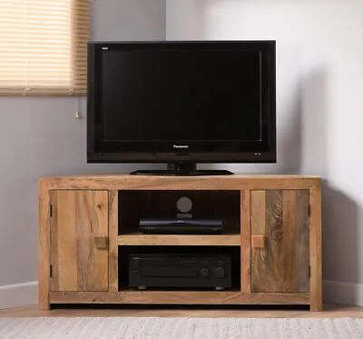 £329.16 • Buy Dakota Light Mango Corner Tv Unit Cabinet Shelves Solid Wood Indian Furniture