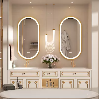 Stylish Gold Oval LED Lighted Bathroom Mirror Defog Ultra-Narrow Edge Anti-dust  • $307.93