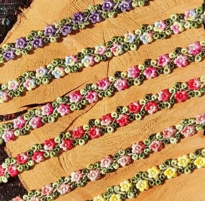 1 Yard -Embroidered Multiple Flower Floral Trim/ Lace  -DIY Sewing Doll Clothes • £3.09