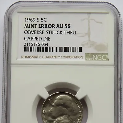 1969 S 5C Observe Struck Thru Capped Die - MINT ERROR - NGC AU 58 - F#6054 • $54.50