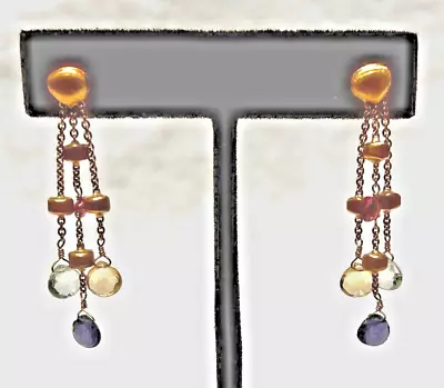 Authentic! MARCO BICEGO 18k Yellow Gold Paradise Mix Gemstone 3 Row Dangle Drop • $1200