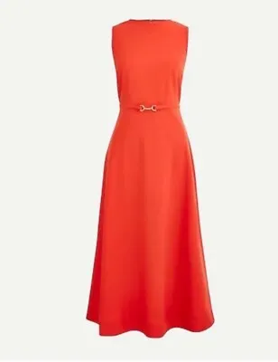 J CREW Orange A-Line Midi Dress Italian Stretch Wool Gold Horsebit Belt US6 AU10 • $149.95