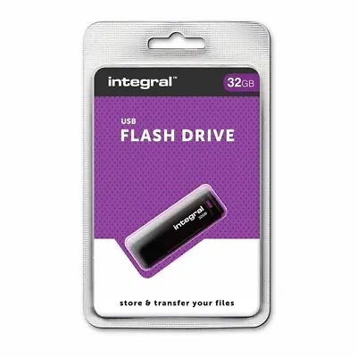 **UK** Integral 32GB Black Memory Stick USB Flash Drive Pen Thumb BNIP • £5.49