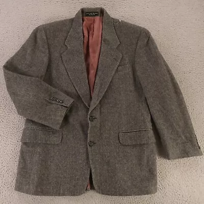 VINTAGE Tweed Jacket M Gray Herringbone 100% Wool George Machado Blazer Soft 40S • $60.17