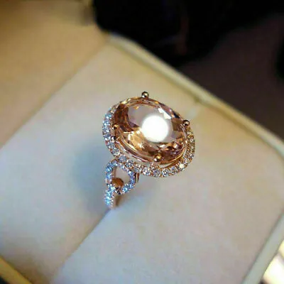 4 Ct Oval Cut Morganite Halo Wedding Engagement Ring Solid 14K Rose Gold Finish • $32.56