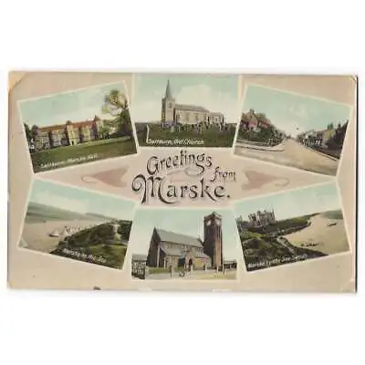 MARSKE BY THE SEA Old Multiview Postcard Postmark Marske By The Sea 1908 • £3.99