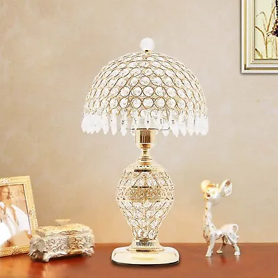 Gold Crystal Table Lamp Desk Bedroom Living Room Lighting Bedside Light E26 • $76