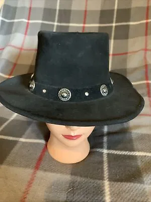 Minnetonka The Silverton Black Genuine Leather Hat W/Conchos Studs Size S • $16