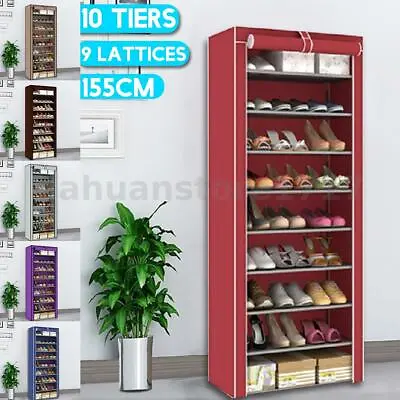 $26.99 • Buy 155cm 10 Tier Stackable Shoe Rack Cabinet Portable Storage Cover Shelf Organiser