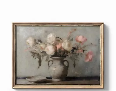 Rustic Flowers In Vase Painting Farmhouse Decor Vintage Cottage Antique Wall Art • $9.95