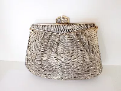 Vintage Judith Leiber Lizard Skin Evening Bag Clutch Purse Removable Strap • $200