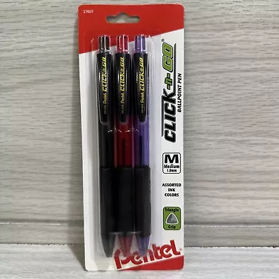 PENTEL Click-N-Go Ballpoint Pen 3PK Med Tip 1.0mm Assorted Ink Colors • $1.37