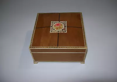 Antique Marquetry Wooden Inlay Jewelry Trinket Box Handmade Folk Art • $35