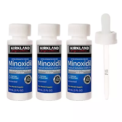 Kirkland Minoxidil 5% Extra Strength Men Hair Regrowth Solution 3 Month+ Dropper • $19.95