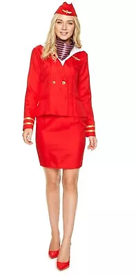 New Red Flight Attendant Costume Women's Cabin Crew Uniform Fancy Dress Costume • £15.99