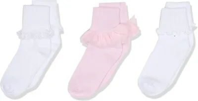 $10.99 • Buy Jefferies Socks Baby Girls Easte Ruffle Lace White Pink Cotton Dress Turn Cuff 3