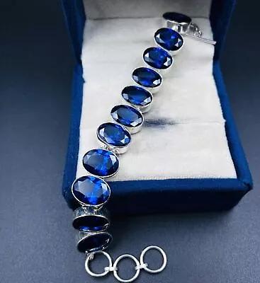 925 Sterling Silver Blue Tanzanite Gemstone Handmade Jewelry Adorable Bracelet • £20.21