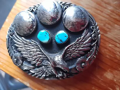 Eagle Belt Buckle Featuring 3 Indian Heads + Eagle Inset With Blue Stones. • £17.50