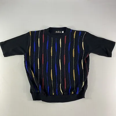 Vtg Alan Stuart Coogi Style Sweater Men Large Black 90s 3D Knit USA Biggie Cosby • $82.60