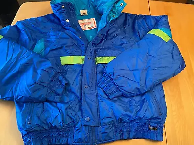 Vintage Edelweiss Blue Green Winter Ski Jacket Coat  Mens Xl • $47.99