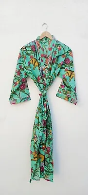 $36.29 • Buy Indian Green Animal Kimono Bath Robe Night Maxi Cotton Gown Kimono Robes Gown AU