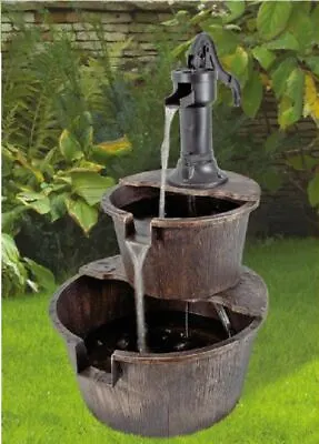 £32.99 • Buy New 2 Tier Garden Barrel Pump Fountain Water Feature Cascade Outdoor Patio