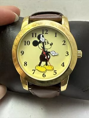 Disney Mickey Mouse Men S Watch With Molded Hands Brown Leather Band Mk1448-h95 • $0.99