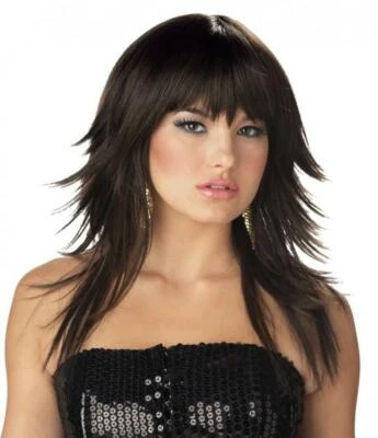 $27.88 • Buy Sexy 80's Rock Star Feathered Flirty Blonde Brunette Burgundy Costume Wig
