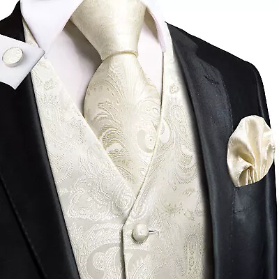 Formal Casual Vest Tie Set Mens Silk Waistcoat Tuxedo Gilet Hankie Cufflinks • $31.20